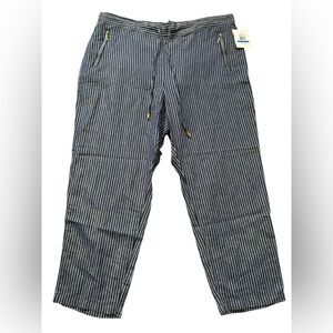New XL Ellen Tracy Linen Blend Navy Striped Gold Metallic Pants